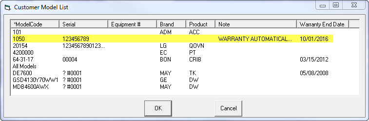 Auto Update Warranty Customer Model List