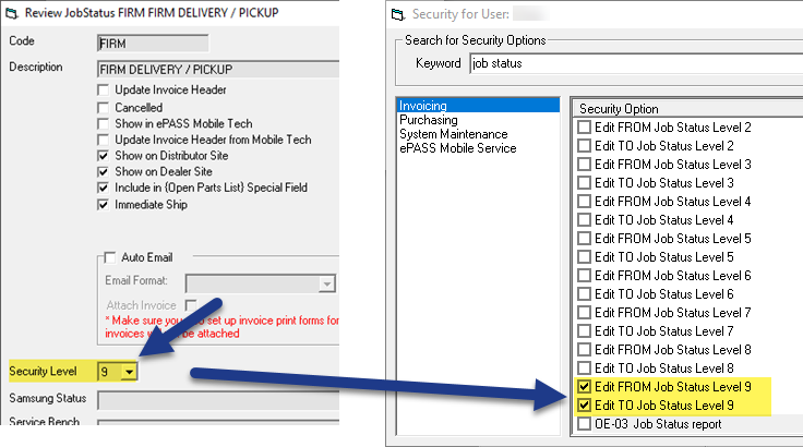 Job Status Security Levels