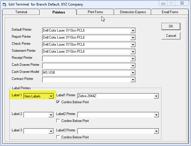 LabelPrintingTerminalSettings
