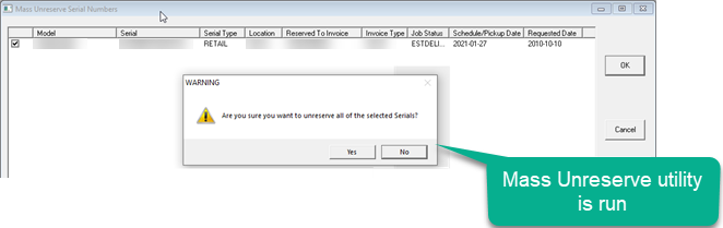 Mass unreserve example: Unreserve utility is run.
