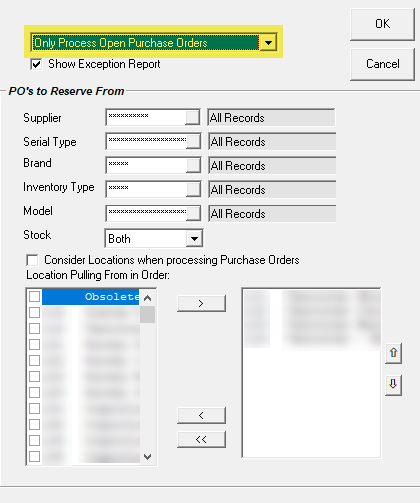 Only Process Open Purchase Orders Parameters