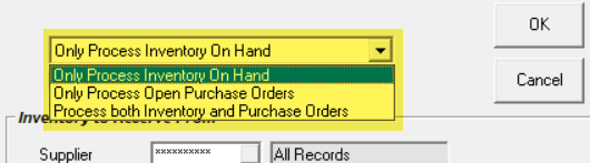 Process Inventory on Hand Dropdown