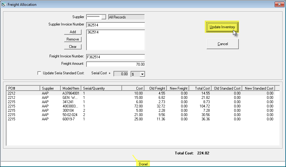 PurchasingFreightAllocationUpdate