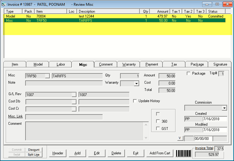 TariffsModelOnInvoice