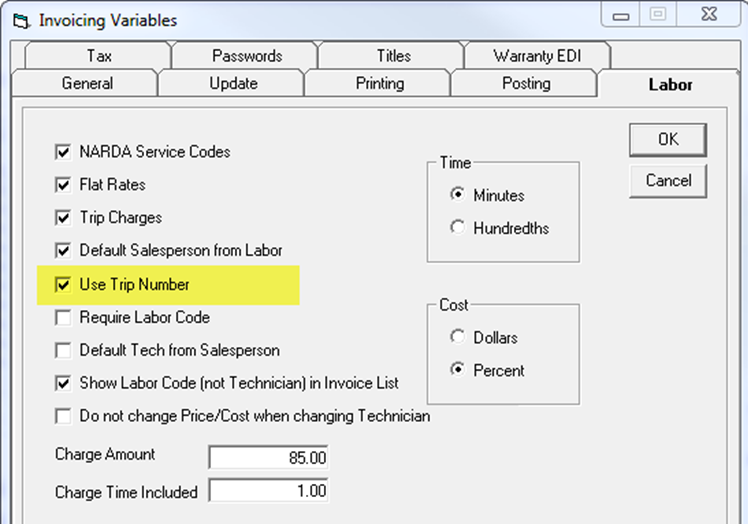 Trip Numbers Invoice Variables