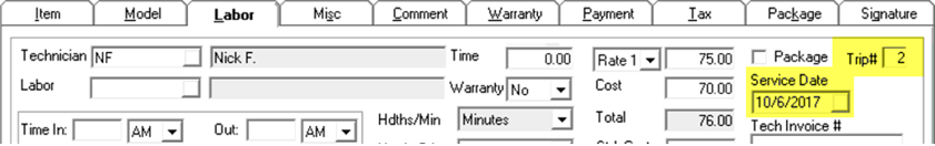 Trip Numbers Labor Line Example
